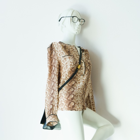 GERARD DAREL Silk Snake Skin Print Button Front Blouse Brown EU 38, US 6 - Picture 8 of 8